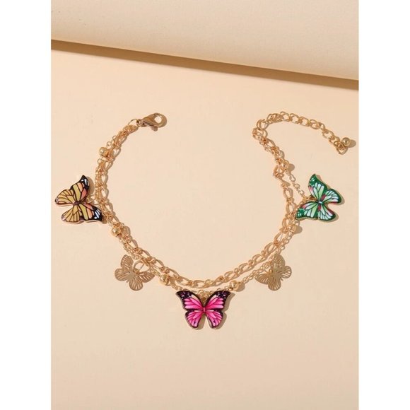 Butterfly Charm Layered Anklet - Picture 2 of 4